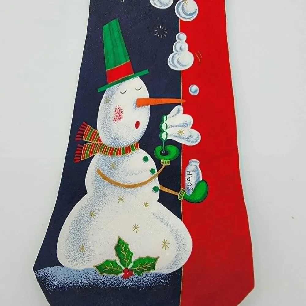 Hallmark Cool Yule Christmas Necktie Men's Red Blue Tie snowman size 58 x 3.75